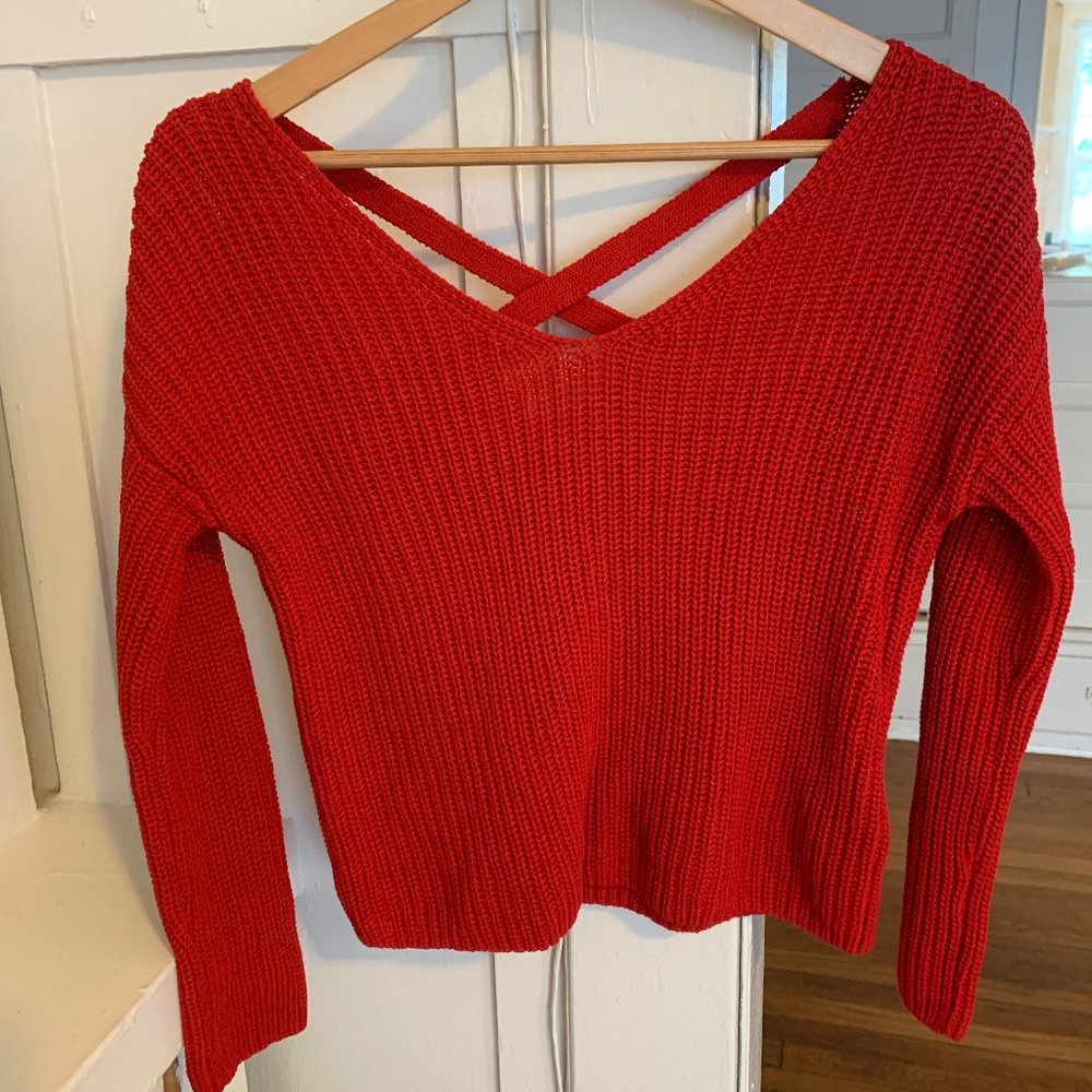 Low Cut Red Sweater with Cross Back